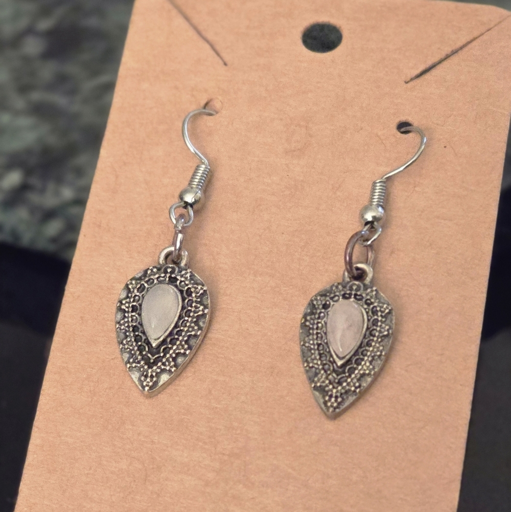 Rose Quartz Silver Textured Earrings
